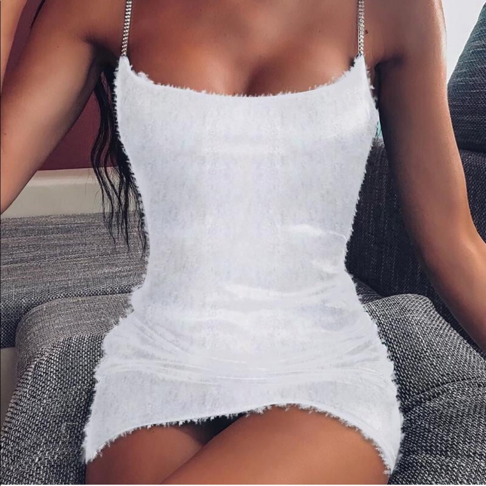 NWT-Fur White Dress Rhinestone Strap